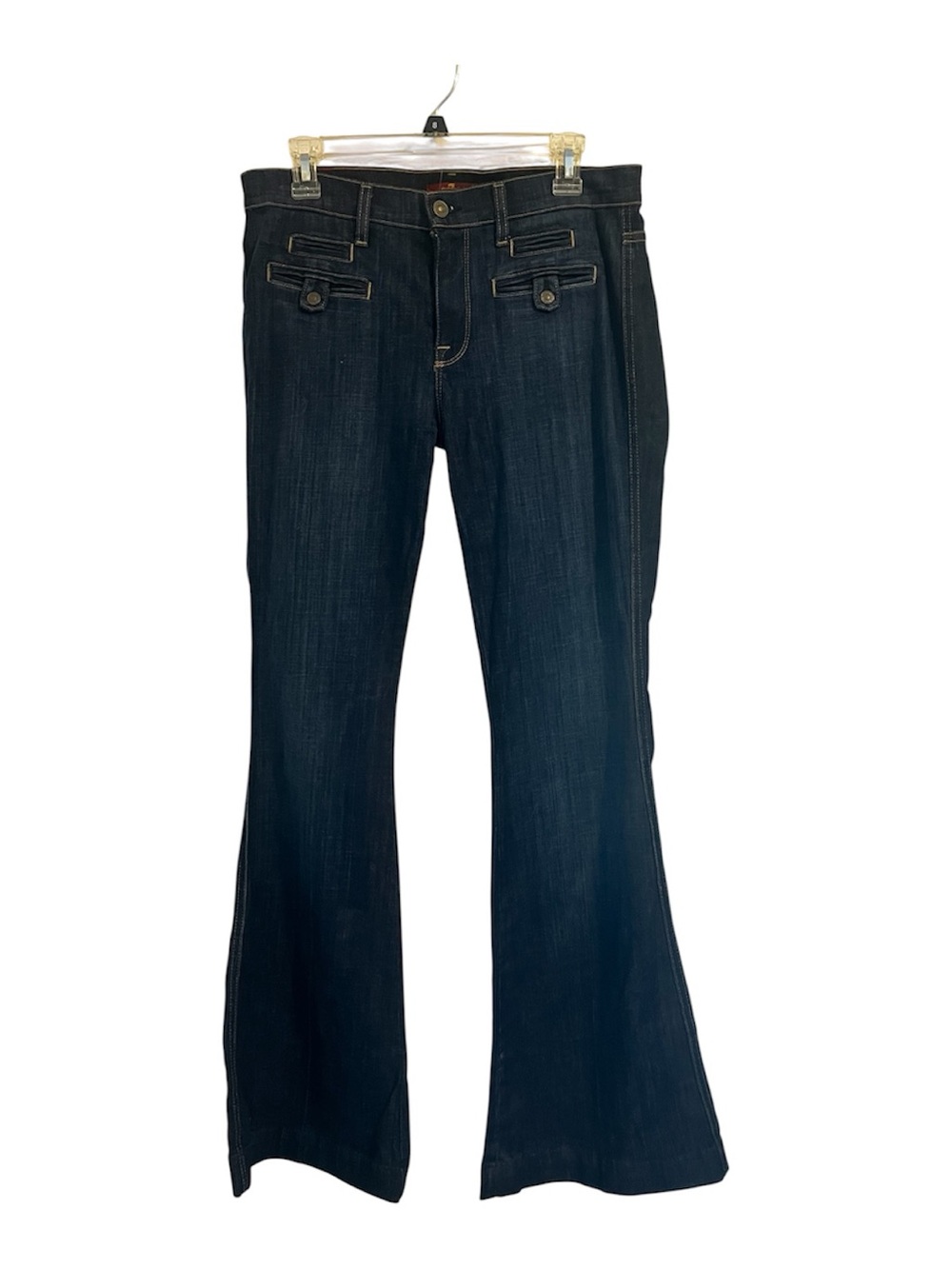 7 For All Mankind Flap Pocket Flare Jeans 35" Inseam Dark Wash USA size 30
